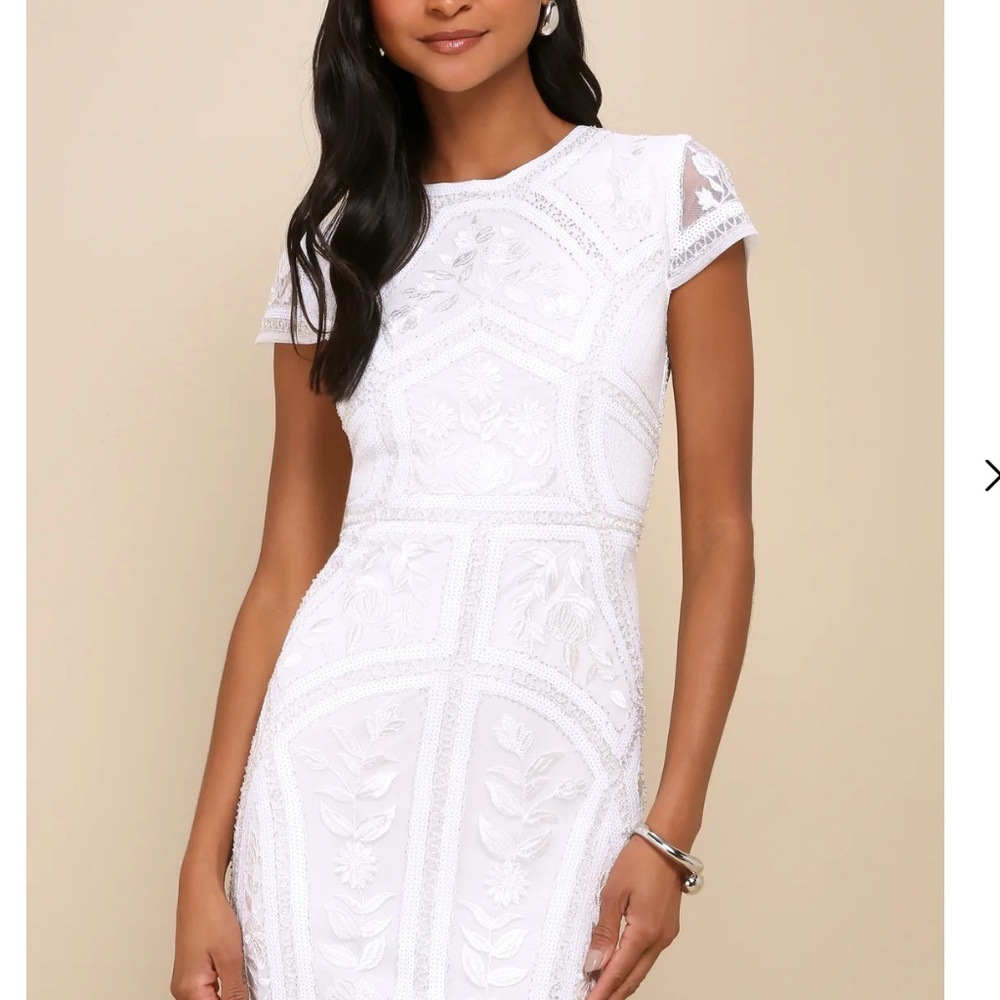 White Sequin Embroidered Bodycon Dress